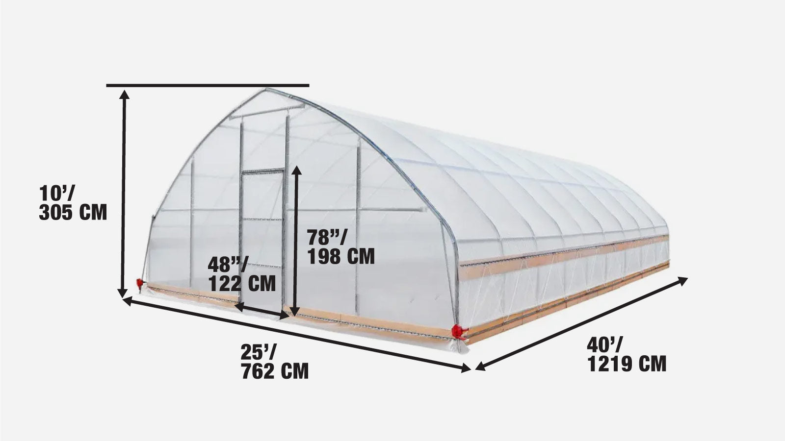 25' x 40' Tunnel Greenhouse Grow Tent w/6 Mil Clear EVA Plastic Film, Cold Frame, Hand Crank Roll-Up Sides, Peak Ceiling Roof, TMG-GH2540-specifications-image