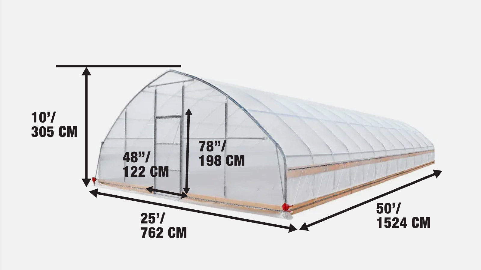 25’ x 50’ Tunnel Greenhouse Grow Tent w/6 Mil Clear EVA Plastic Film, Cold Frame, Hand Crank Roll-Up Sides, Peak Ceiling Roof, TMG-GH2550-specifications-image