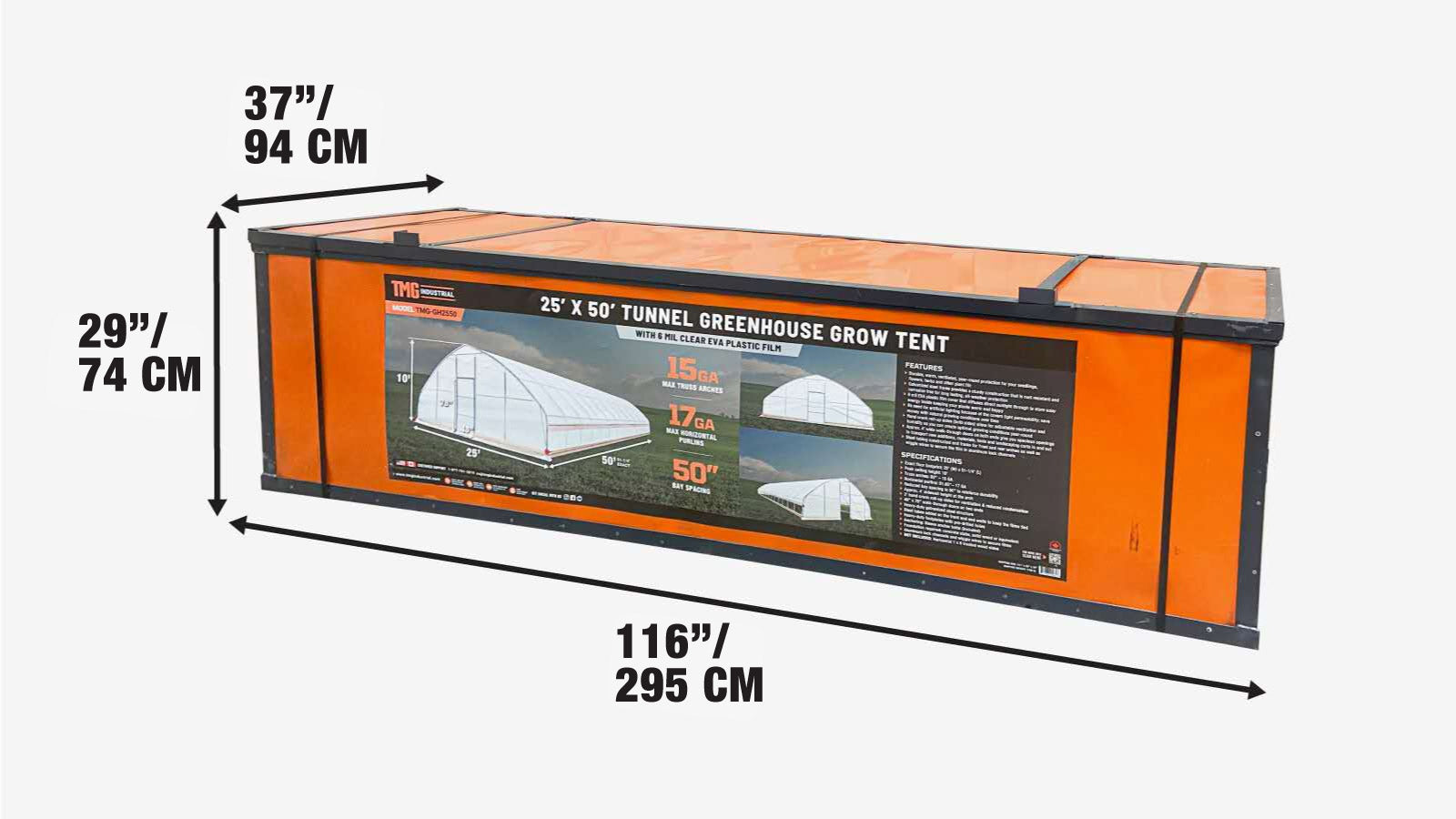 25’ x 50’ Tunnel Greenhouse Grow Tent w/6 Mil Clear EVA Plastic Film, Cold Frame, Hand Crank Roll-Up Sides, Peak Ceiling Roof, TMG-GH2550-shipping-info-image