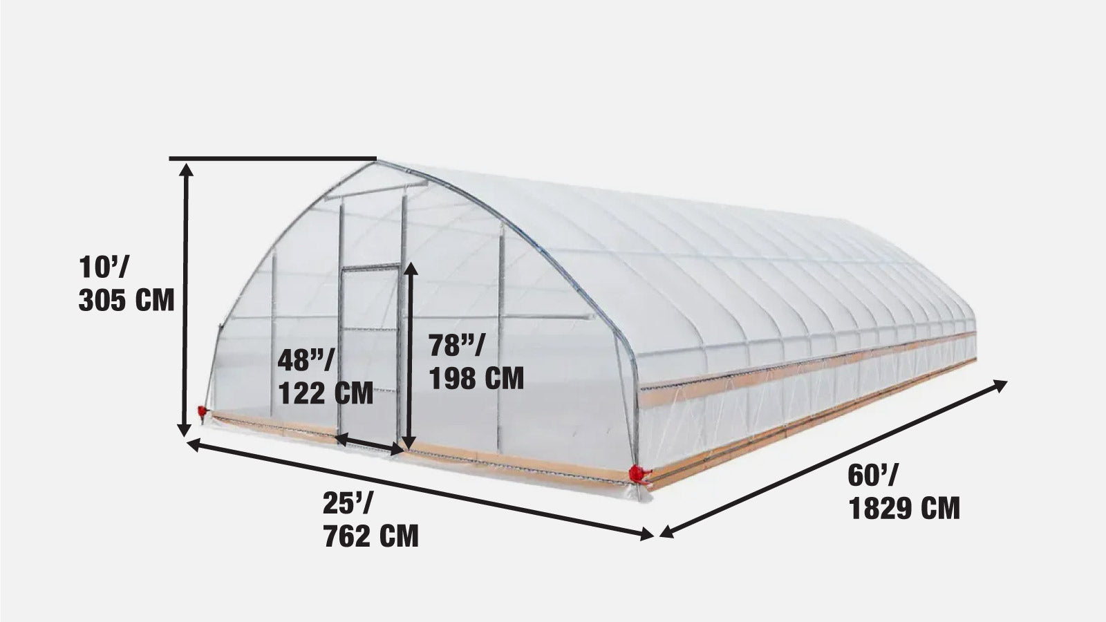 25’ x 60’ Tunnel Greenhouse Grow Tent w/6 Mil Clear EVA Plastic Film, Cold Frame, Hand Crank Roll-Up Sides, Peak Ceiling Roof, TMG-GH2560-specifications-image