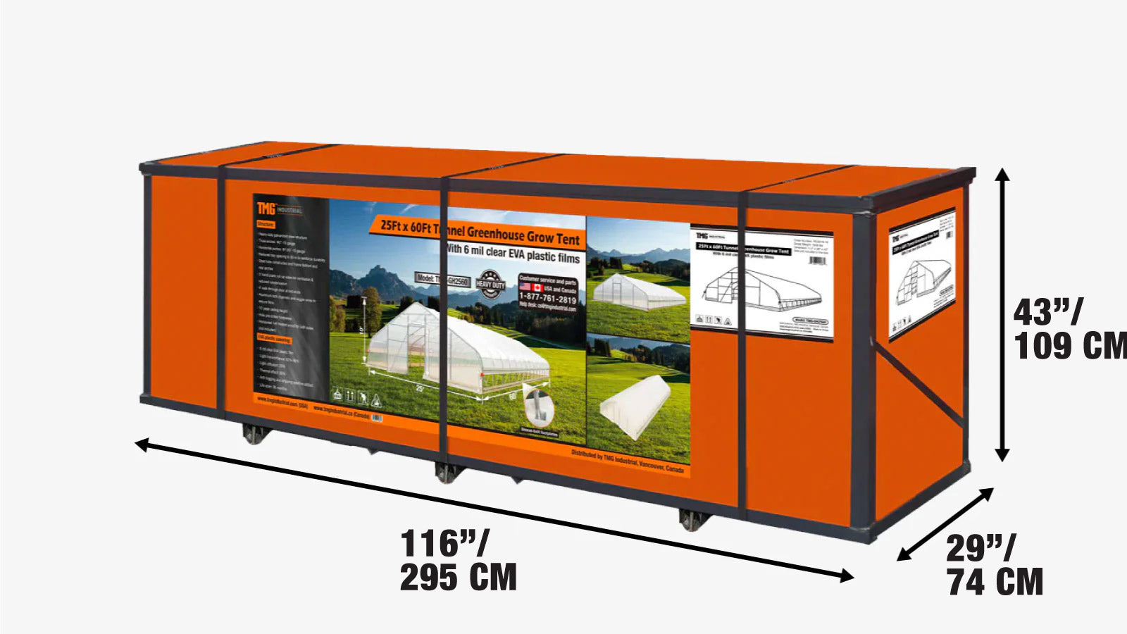 25’ x 60’ Tunnel Greenhouse Grow Tent w/6 Mil Clear EVA Plastic Film, Cold Frame, Hand Crank Roll-Up Sides, Peak Ceiling Roof, TMG-GH2560-shipping-info-image