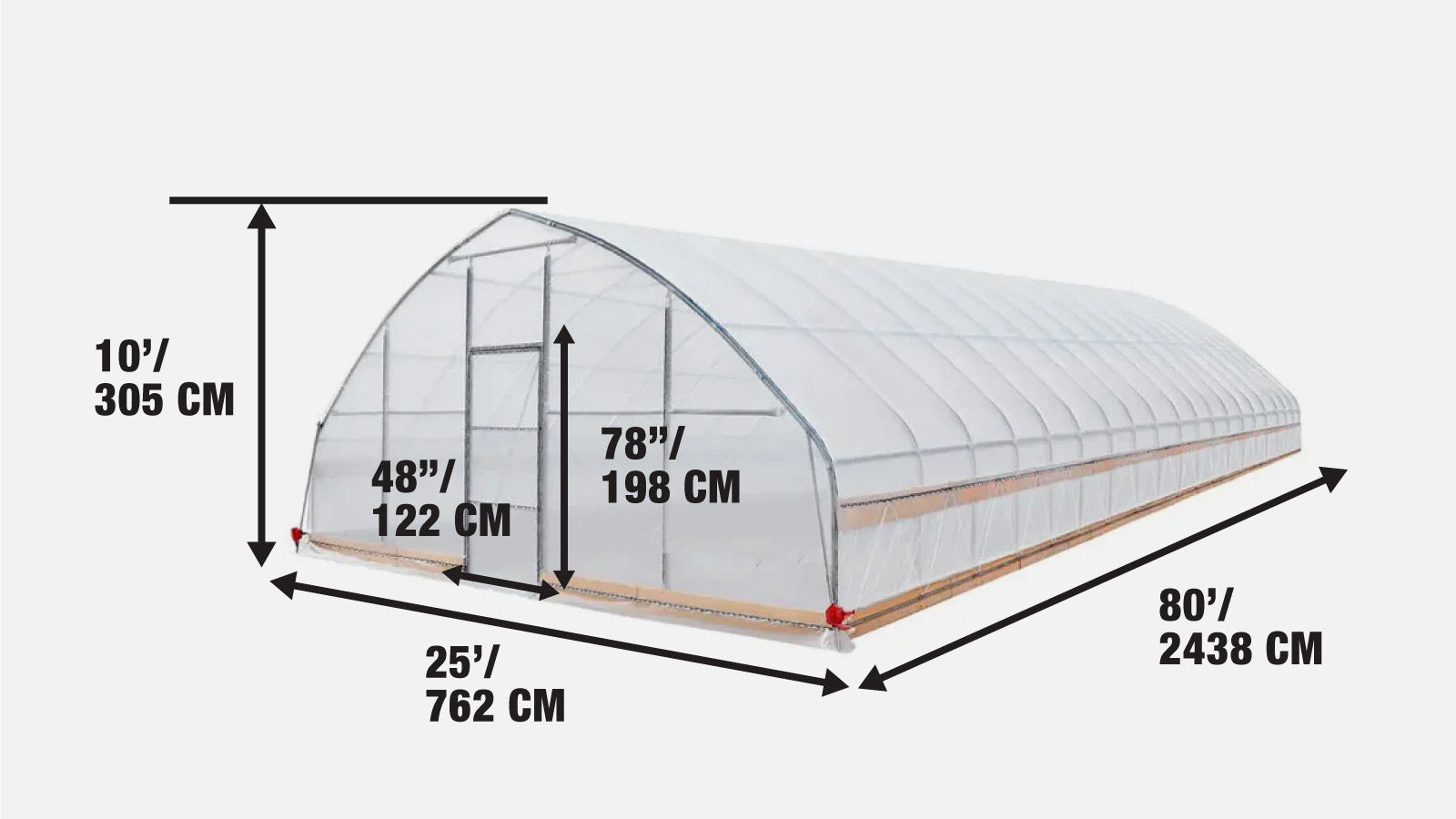 25’ x 80’ Tunnel Greenhouse Grow Tent w/6 Mil Clear EVA Plastic Film, Cold Frame, Hand Crank Roll-Up Sides, Peak Ceiling Roof, TMG-GH2580-specifications-image