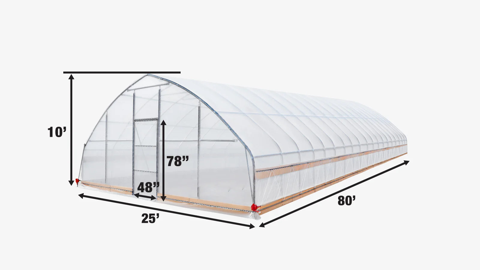 25' x 80' Tunnel Greenhouse Grow Tent w/6 Mil Clear EVA Plastic Film, Cold Frame, Hand Crank Roll-Up Sides, Peak Ceiling Roof, TMG-GH2580-V2 (Previously GH2580)-specifications-image
