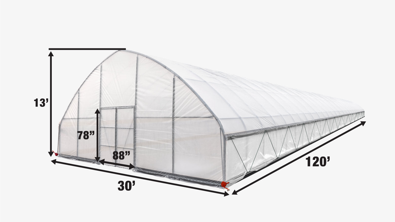 TMG Industrial 30’ x 120’ Tunnel Greenhouse Grow Tent w/6 Mil Clear EVA Plastic Film, Cold Frame, Hand Crank Roll-Up Sides, Peak Ceiling Roof, TMG-GH30120-specifications-image