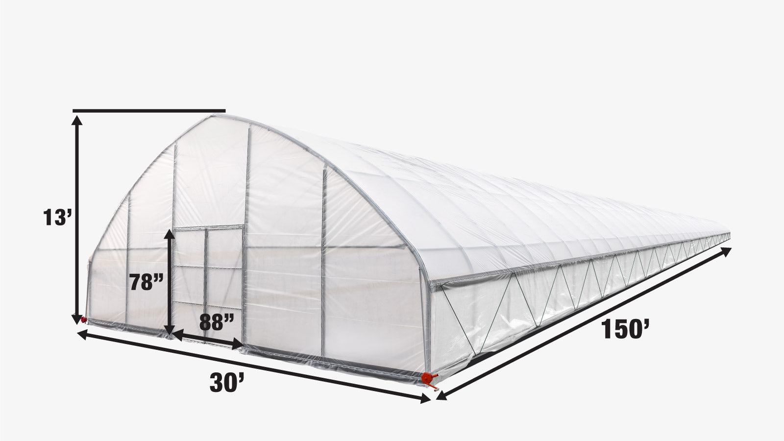 TMG Industrial 30’ x 150’ Tunnel Greenhouse Grow Tent w/6 Mil Clear EVA Plastic Film, Cold Frame, Hand Crank Roll-Up Sides, Peak Ceiling Roof, TMG-GH30150-specifications-image