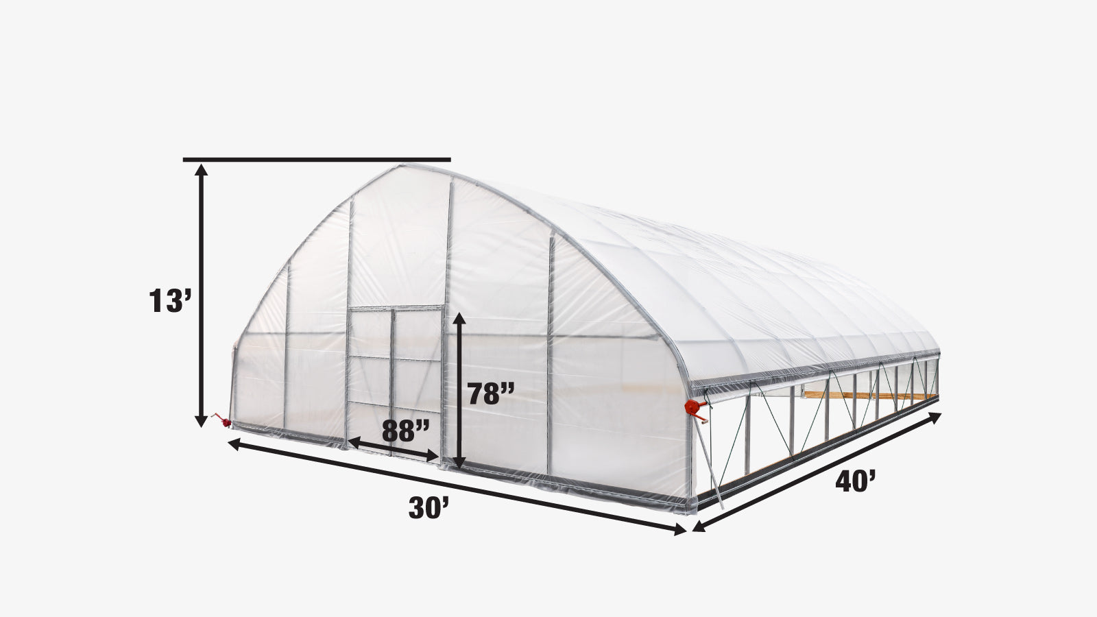TMG Industrial 30’ x 40’ Tunnel Greenhouse Grow Tent w/6 Mil Clear EVA Plastic Film, Cold Frame, Hand Crank Roll-Up Sides, Peak Ceiling Roof, TMG-GH3040-specifications-image