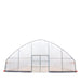 Front elevation of Commercial Tunnel Greenhouse with central double door closed.