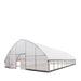 Perspective with front door open showing Commercial Tunnel Greenhouse entrance and frame.
