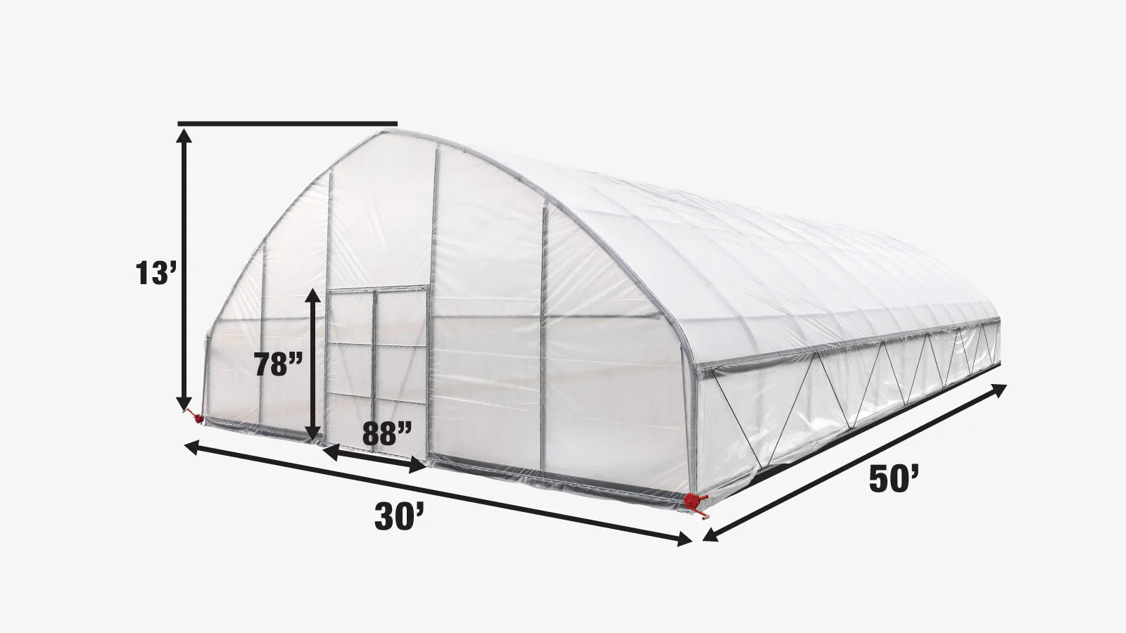 30' x 50' Commercial Tunnel Greenhouse with 6 Mil Clear Poly Covers and Roll-Up Sides TMG-GH3050-V2 (Previously GH3050)-specifications-image