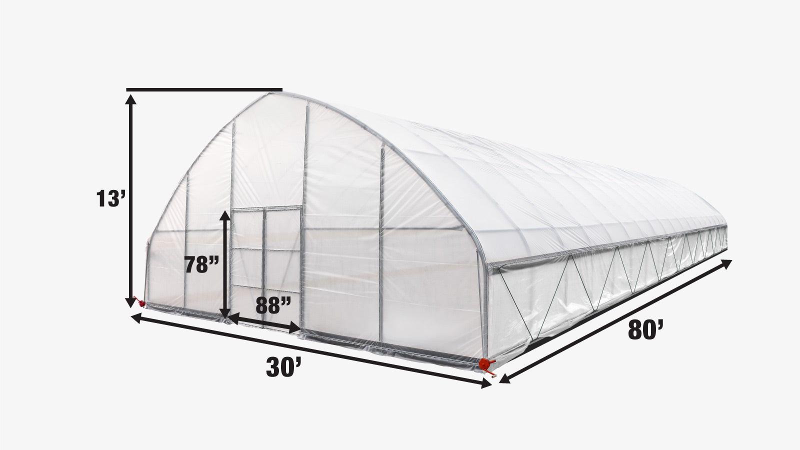 TMG Industrial 30’ x 80’ Tunnel Greenhouse Grow Tent w/6 Mil Clear EVA Plastic Film, Cold Frame, Hand Crank Roll-Up Sides, Peak Ceiling Roof, TMG-GH3080-specifications-image