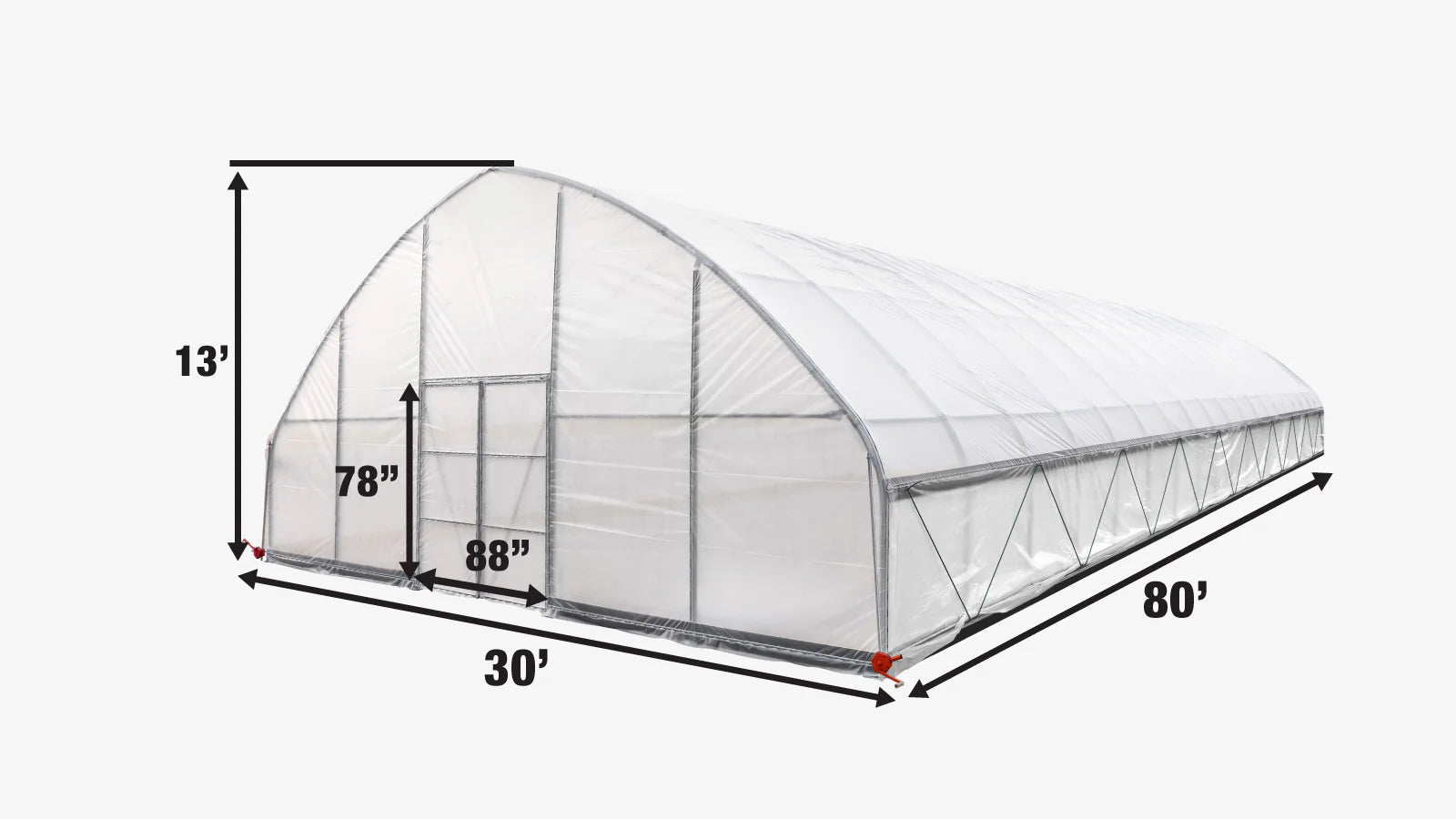 30' x 80' Commercial Tunnel Greenhouse with 6 Mil Clear Poly Covers and Roll-Up Sides TMG-GH3080-V2 (Previously GH3080)-specifications-image