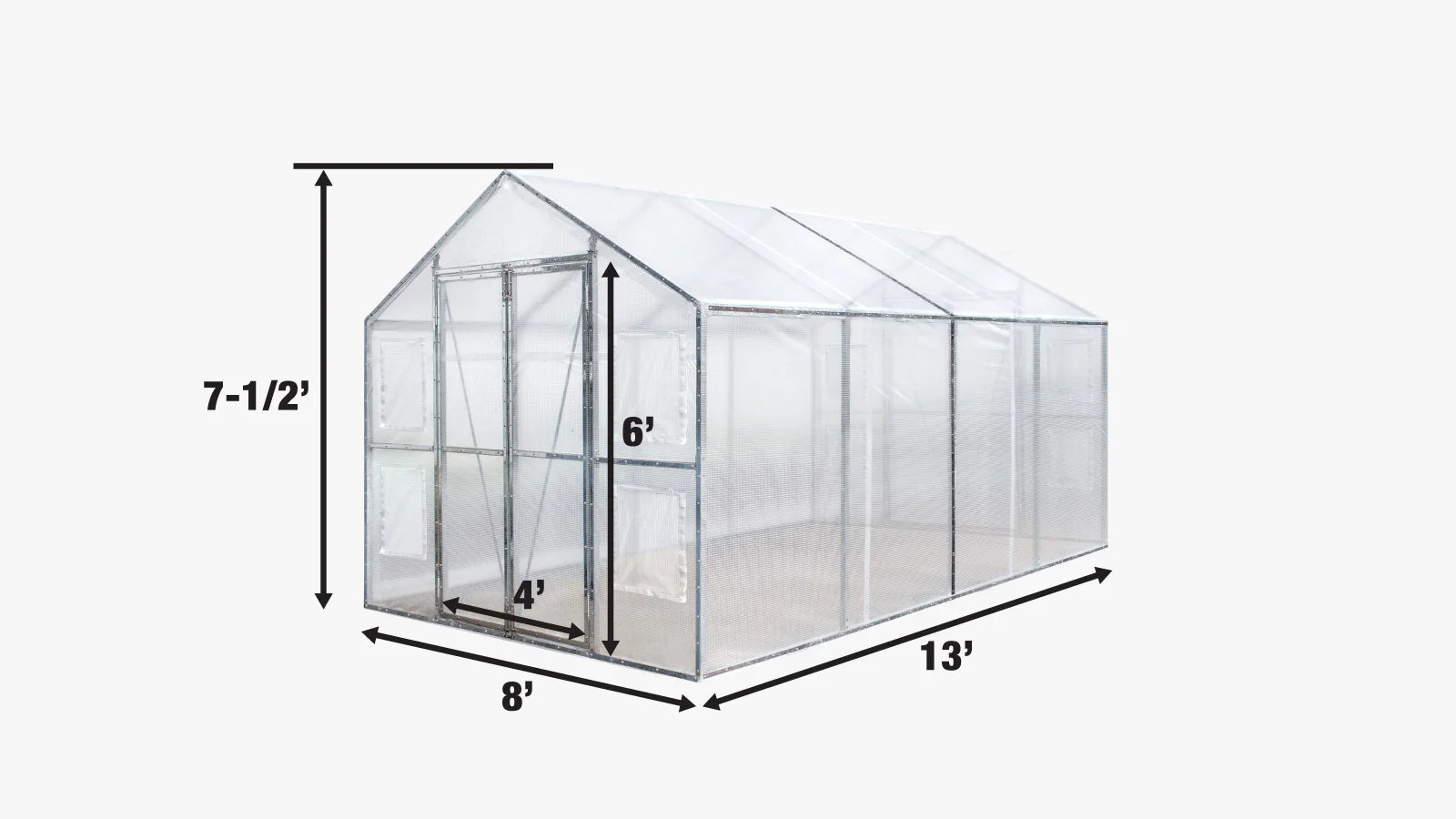TMG Industrial 8’ x 13’ Greenhouse Grow Tent w/20 Mil Ripstop Leno Mesh PVC Cover, Galvanized Steel Frame, Roll-up Windows, TMG-GH813-specifications-image