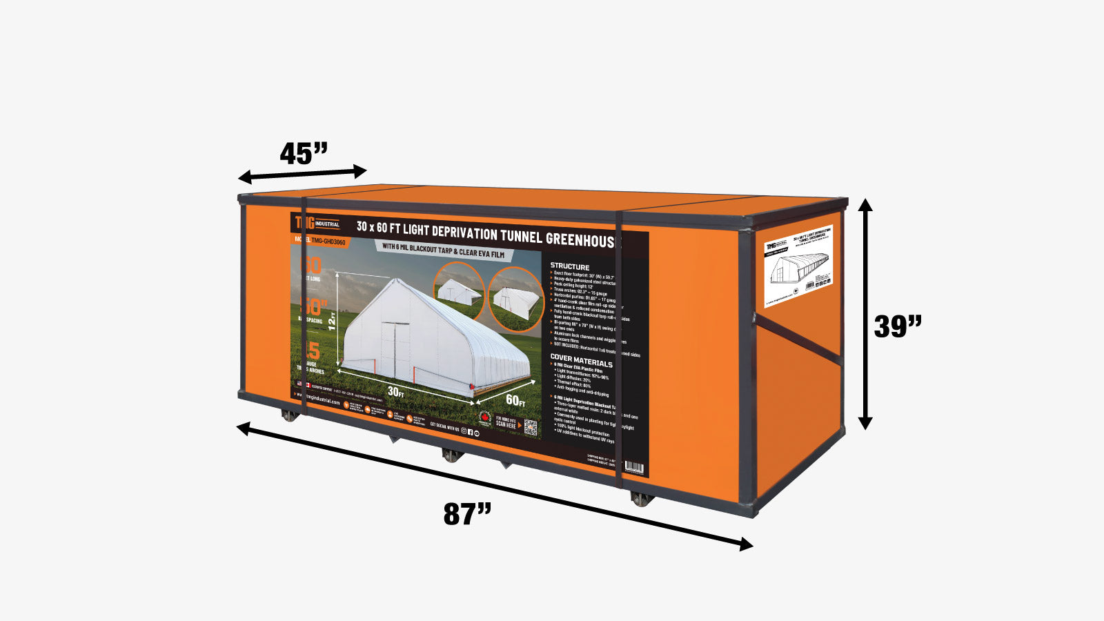TMG Industrial Pro Series 30’ x 60’ Light Deprivation Two Layer Cover Greenhouse Grow Tent, 6-mil Blackout Tarp and Clear Film, Cold Frame, Hand Crank Roll-Up Sides, Peak Ceiling Roof, TMG-GHD3060-shipping-info-image