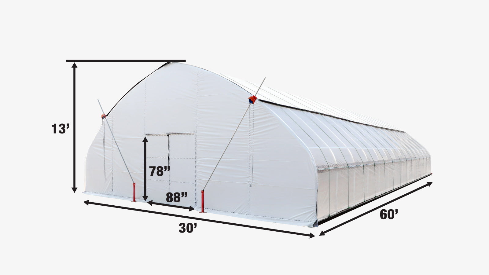 TMG Industrial Pro Series 30’ x 60’ Light Deprivation Two Layer Cover Greenhouse Grow Tent, 6-mil Blackout Tarp and Clear Film, Cold Frame, Hand Crank Roll-Up Sides, Peak Ceiling Roof, TMG-GHD3060-specifications-image