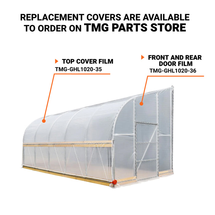 TMG Industrial 10’ x 20’ Lean-To Greenhouse Grow Tent w/6 Mil Clear EVA Plastic Film, Cold Frame, Hand Crank Roll-Up Side, 6-½’ Sidewall, TMG-GHL1020