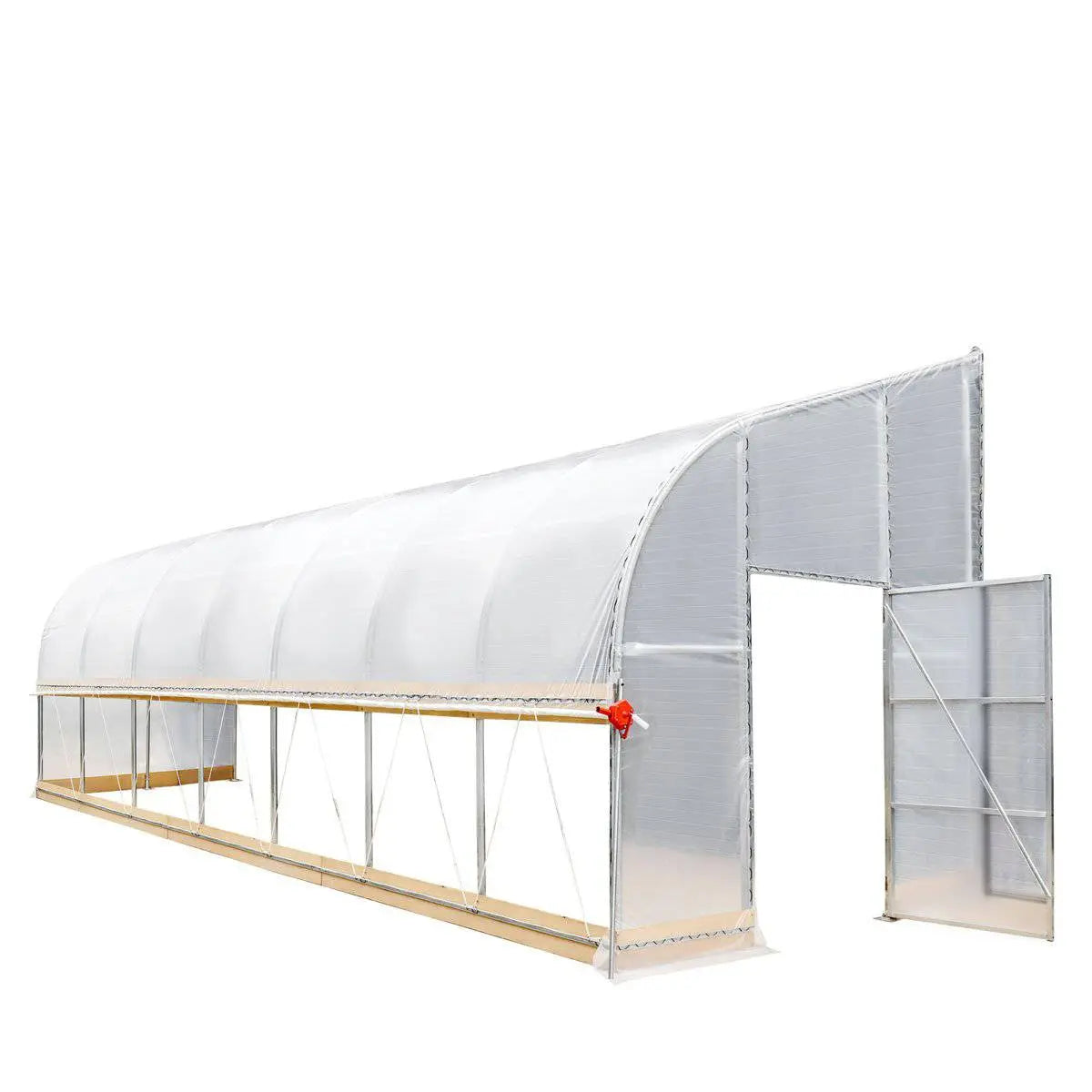 TMG-GHL1030-V2 10' x 30' lean-to greenhouse grow tent with 6 mil clear EVA film cover and hand crank roll-up side, view 6.