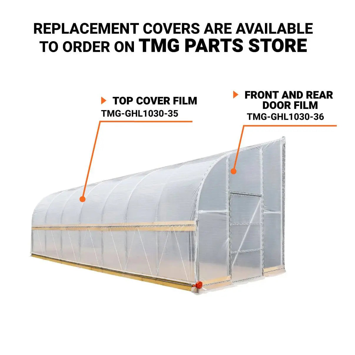 TMG-GHL1030-V2 10' x 30' lean-to greenhouse grow tent with 6 mil clear EVA film cover and hand crank roll-up side, view 10.