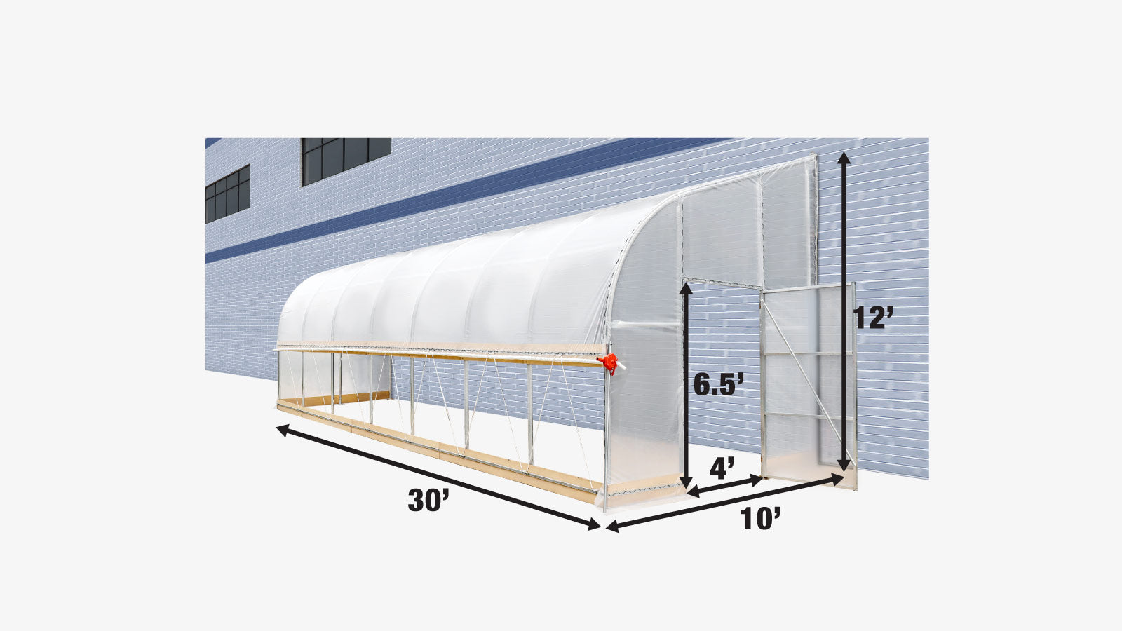 TMG Industrial 10’ x 30’ Lean-To Greenhouse Grow Tent w/6 Mil Clear EVA Plastic Film, Cold Frame, Hand Crank Roll-Up Side, 6-½’ Sidewall, TMG-GHL1030-specifications-image