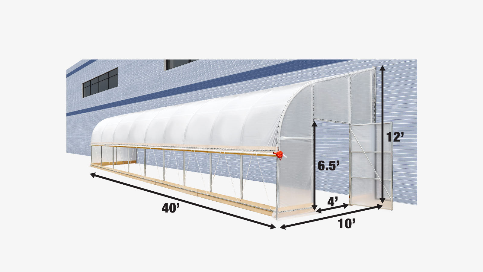 TMG Industrial 10’ x 40’ Lean-To Greenhouse Grow Tent w/6 Mil Clear EVA Plastic Film, Cold Frame, Hand Crank Roll-Up Side, 6-½’ Sidewall, TMG-GHL1040-specifications-image