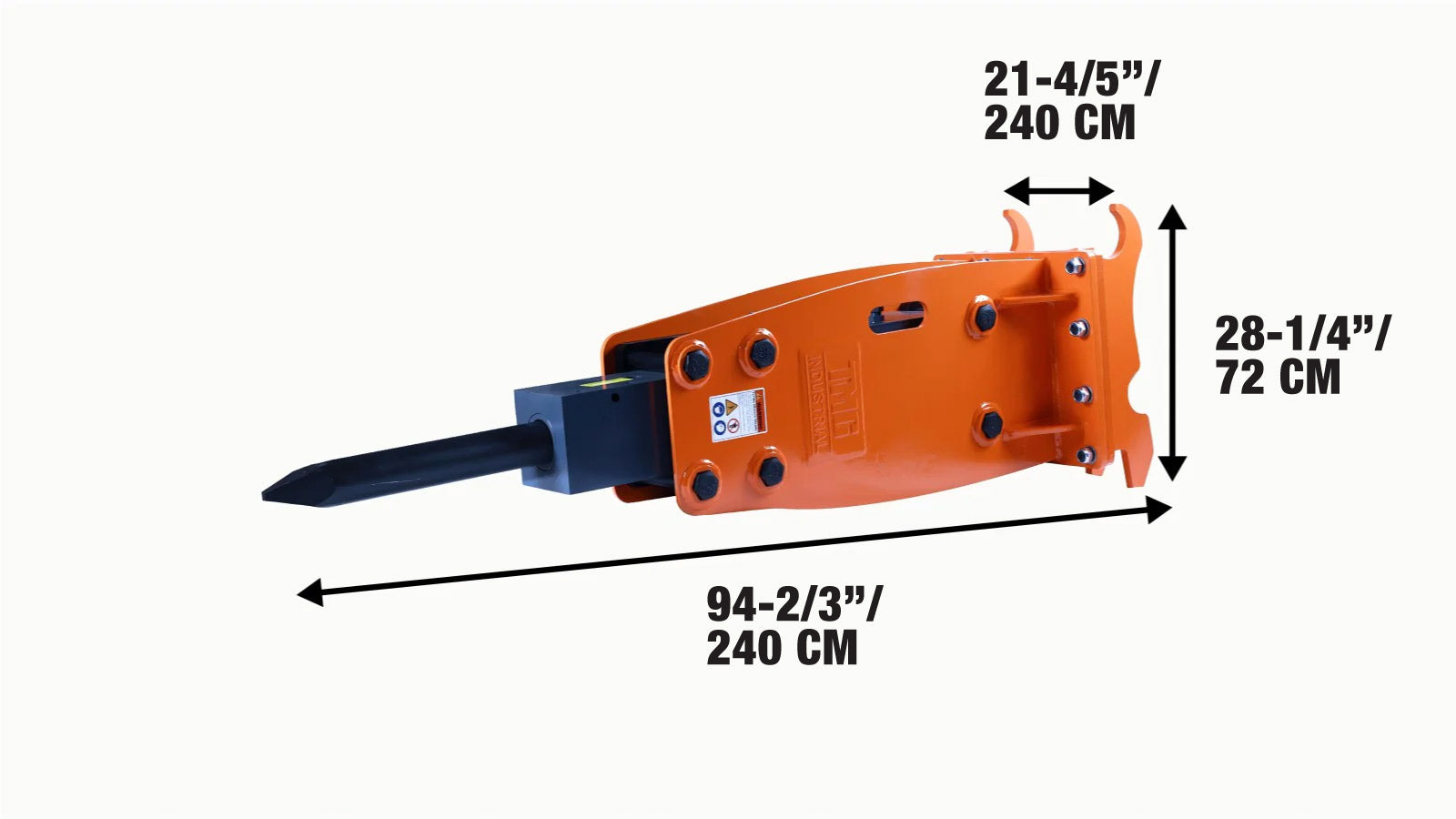 10-15 Ton Excavator/Backhoe Hydraulic Breaker, Quick Change (Q/C) Lugging, 4'' Moil Point Chisel, 1960 J Impact Energy, 400-700BPM, TMG-HB150Q-specifications-image