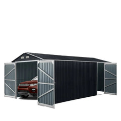 10' x 20' Metal Garage Shed, Double Front & Side Doors, 185 Sq-Ft, 7'8