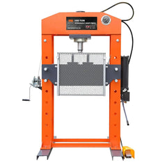 100 Ton Capacity Hydraulic Shop Press, Heavy Duty Pressing, Protective Grid Guard, Fully Welded H-Frame, Air & Manual Dual Operation, TMG-SP100