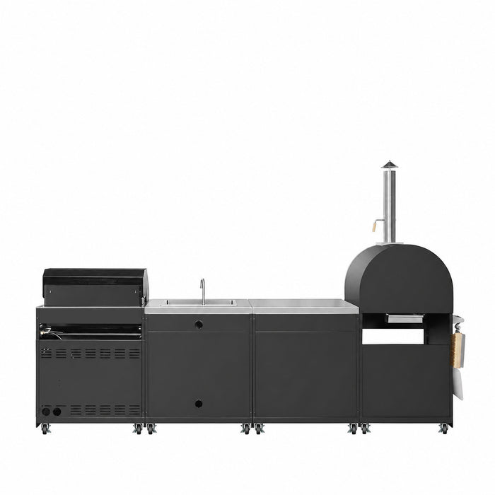 11' 4-Burner Outdoor Kitchen Island (Black), 48000 BTUs, Built-In Pizza Oven, ¾" Cordierite Pizza Stone, CSA Certified, TMG-LKS11B
