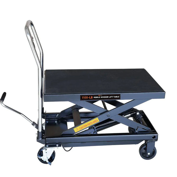 1100-lb Mobile Scissor Lift Table, 34" Lifting Height, Foot Pedal Operation, Rubber Padded Tabletop, TMG-ALS05