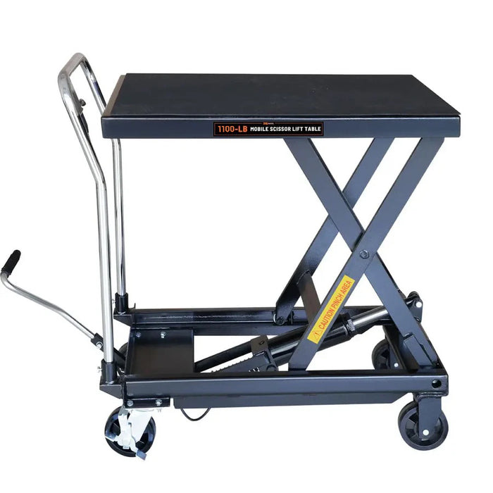1100-lb Mobile Scissor Lift Table, 34" Lifting Height, Foot Pedal Operation, Rubber Padded Tabletop, TMG-ALS05