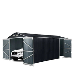 13' x 20' Metal Garage Shed, Double Front & Side Doors, 240 Sq-Ft, 7'9