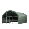 20' x 20' Livestock Corral Shelter, Powder Coated Structure, 12' Dome Roof, 17 oz Military Green PVC Fabric Covering, 6-Bar Corral Panels, 5' Front Swing Gate, TMG-ST2020L