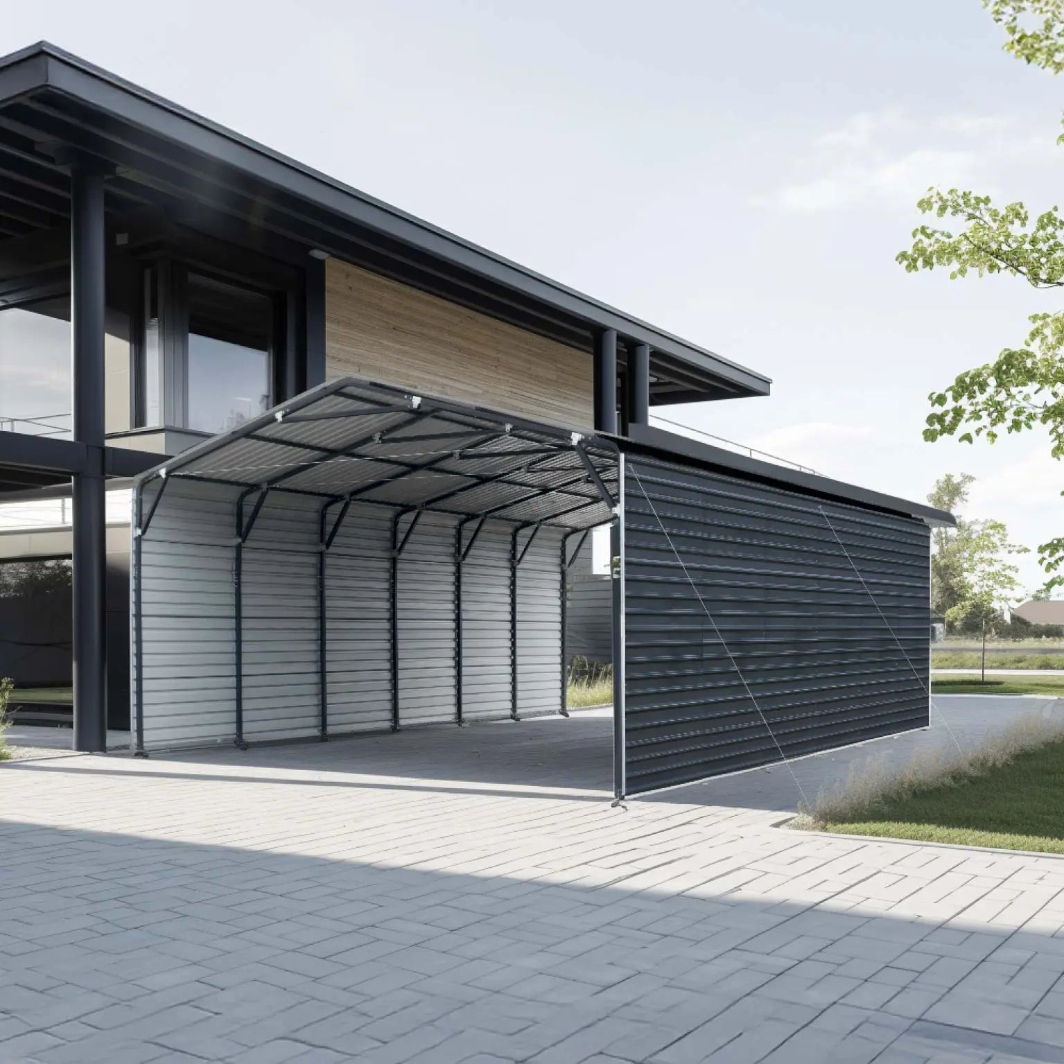 TMG Industrial 20’ x 30’ Metal Shed Carport, 10’ Enclosed Sidewalls, 600 Sq-Ft, 27 GA Corrugated Panels, TMG-MSC2030F