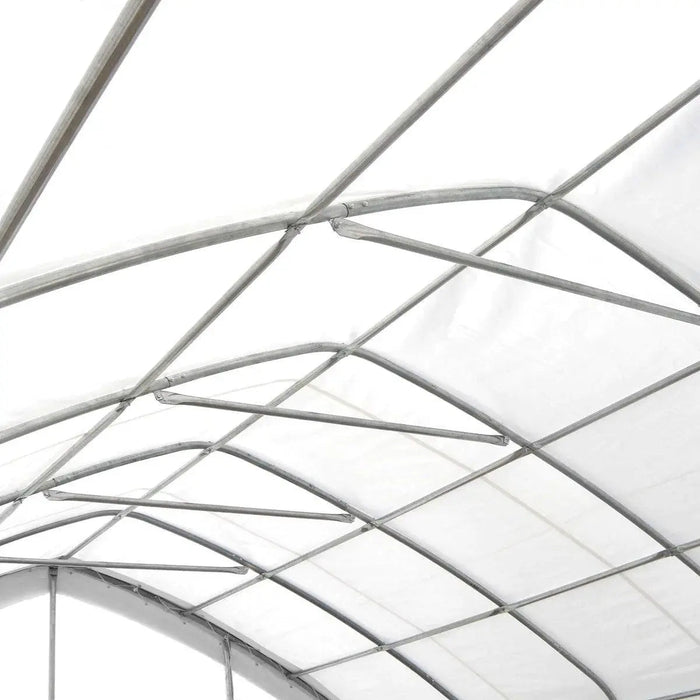 TMG Industrial 20' x 30' Straight Wall Peak Ceiling Storage Shelter with Heavy Duty 11 oz PE Cover & Drive Through Door, TMG-ST2031E
