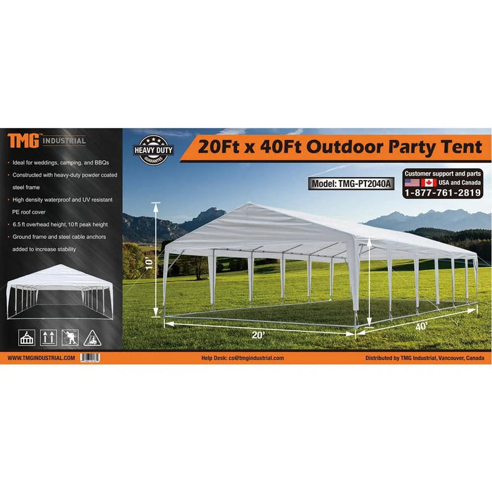 TMG 6x12 m Outdoor Party Tent, PE Fabric, 2.0m Overhead Height