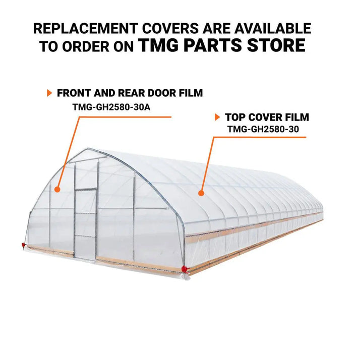 25' x 80' Tunnel Greenhouse Grow Tent w/6 Mil Clear EVA Plastic Film, Cold Frame, Hand Crank Roll-Up Sides, Peak Ceiling Roof, TMG-GH2580-V2 (Previously GH2580)