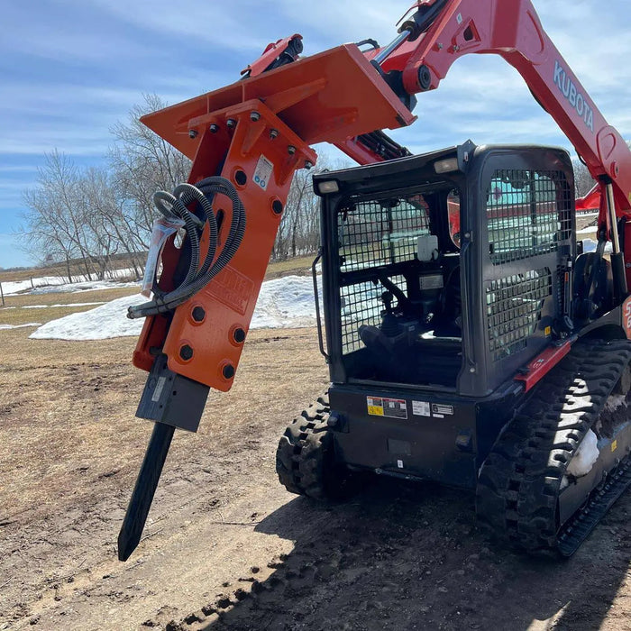 TMG Industrial 30-70 HP Skid Steer Hydraulic Breaker, 2” Moil Point Chisel, 350 J Impact Energy, Universal Mount, TMG-HB53S