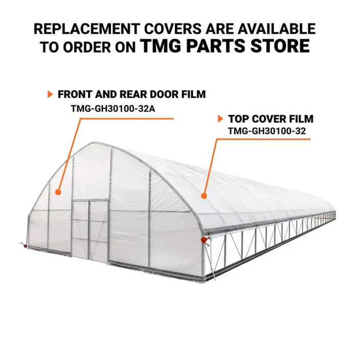 30' x 100' Commercial Tunnel Greenhouse with 6 Mil Clear Poly Covers and Roll-Up Sides TMG-GH30100-V2 (Previously GH30100)