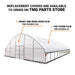 Annotated diagram showing replacement cover locations for Commercial Tunnel Greenhouse.