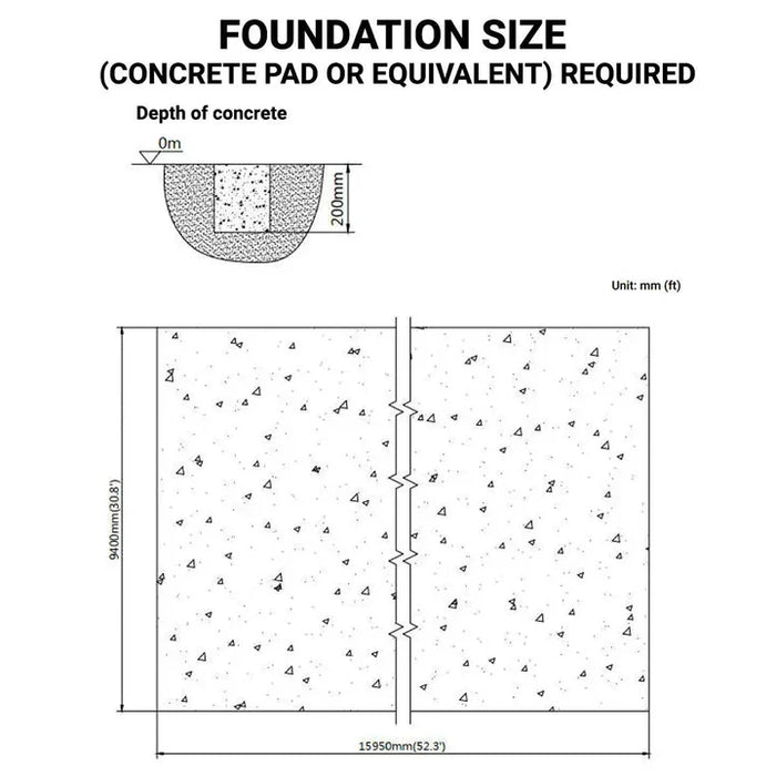Foundation diagram indicating concrete pad layout for Commercial Tunnel Greenhouse.