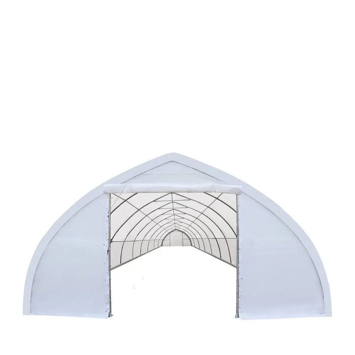 TMG Industrial 30' x 80' Peak Ceiling Storage Shelter with Heavy Duty 11 oz PE Cover & Drive Through Doors, TMG-ST3080E (Previously ST3080)