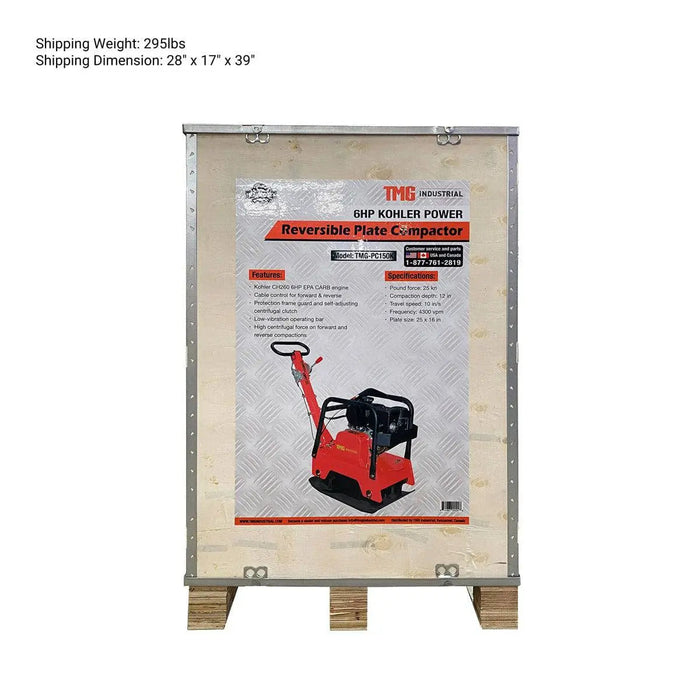 TMG Industrial 5600-lb Reversible Vibratory Plate Compactor, 6 HP Kohler Command Pro Engine, TMG-PC150K