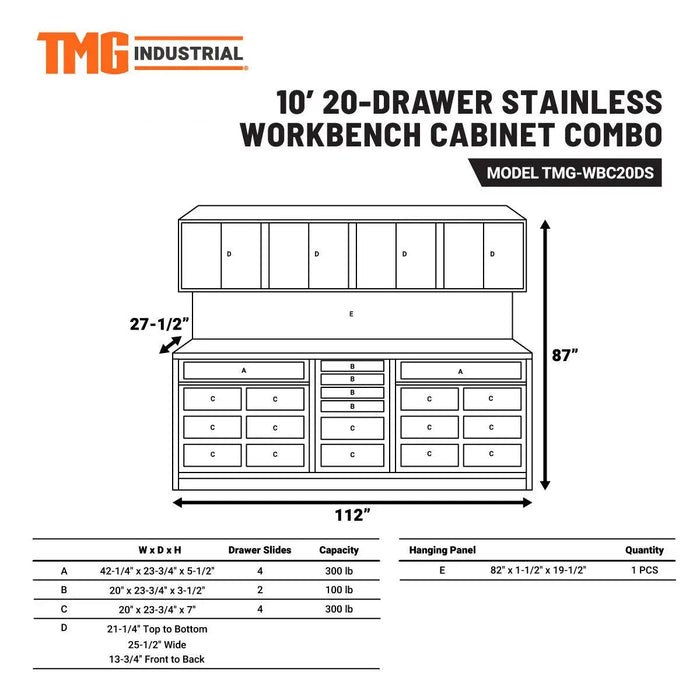 TMG Heavy Series™ 10-FT Stainless Steel Workbench with 20 Lockable Drawers & Cabinets – TMG-WBC20DS