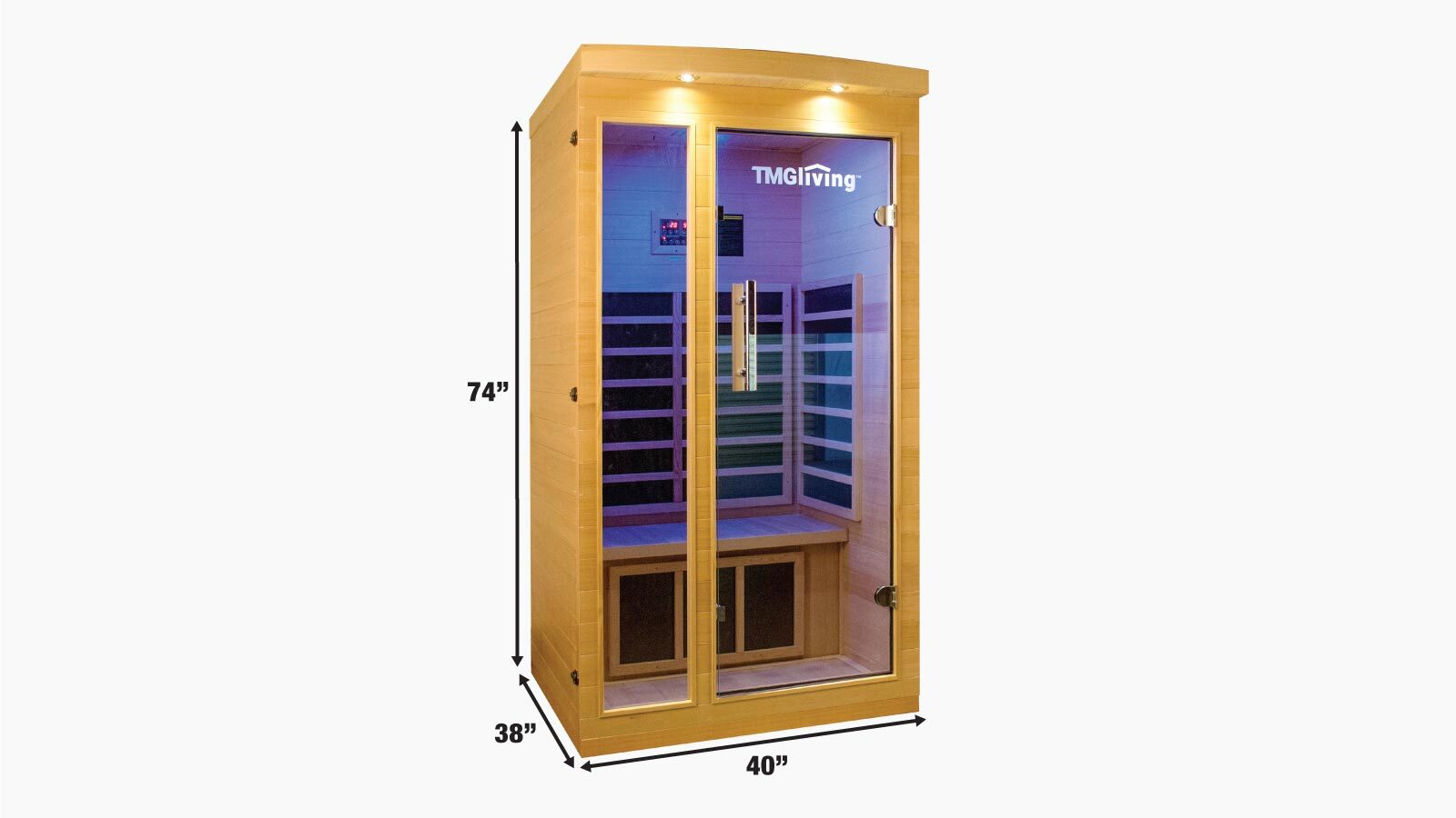 TMG LIVING 1-2 Person Indoor FAR Infrared Room, Natural Canadian Hemlock, Bluetooth Speakers, Tempered Glass Door, TMG-LSN10-specifications-image