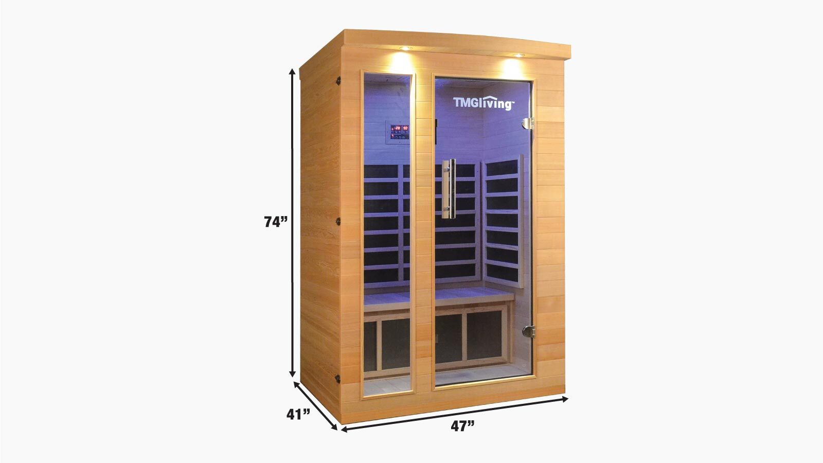 TMG LIVING Two Person Indoor Infrared Sauna Room, Natural Canadian Hemlock, Bluetooth Speakers, Tempered Glass Door, TMG-LSN20-specifications-image