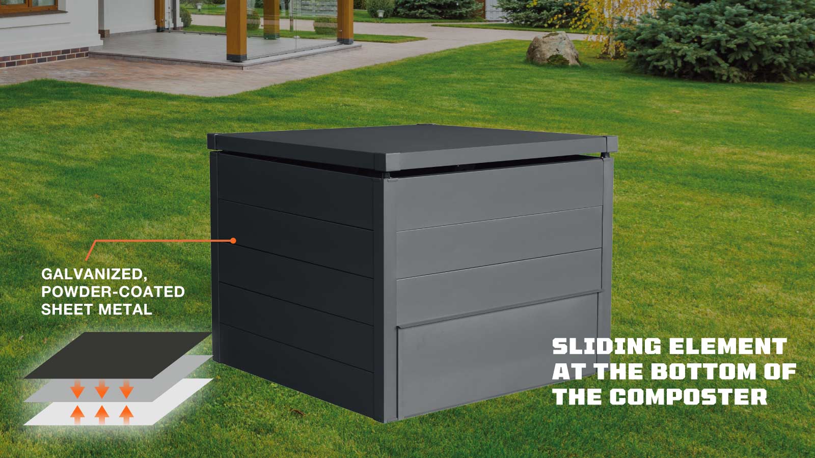 220 Gallon Stationary Composter, Galvanized/Powder Coated, TMG-MCP40-description-image