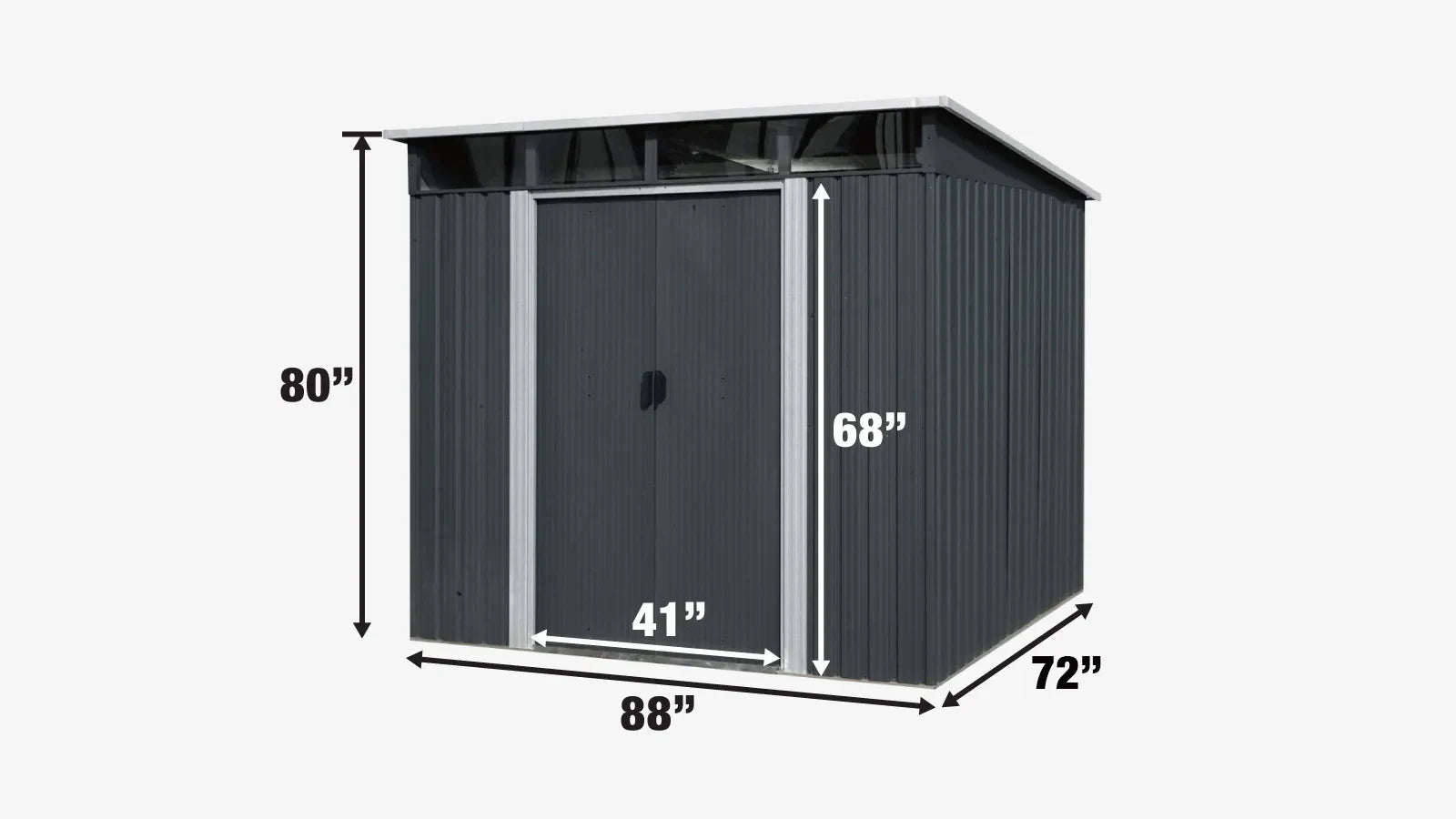 6’ x 8’ Galvanized Metal Pent Shed w/Skylight, 29 GA Corrugated Metal, 80