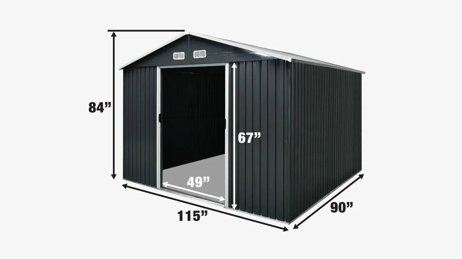 8' x 10' Galvanized Apex Roof Metal Shed, 29 GA Corrugated Metal, 67