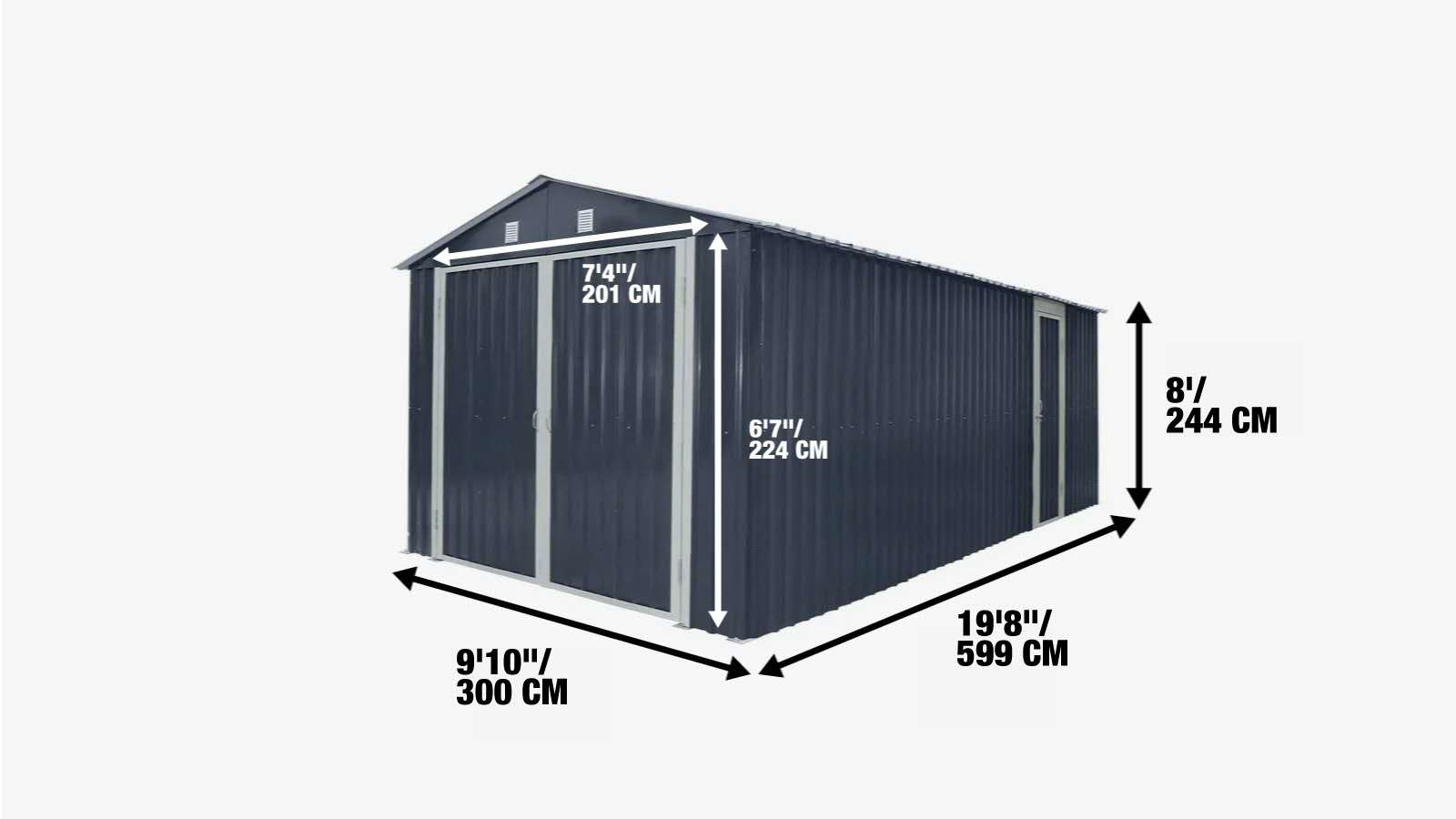 Pro Series 10' x 20' Metal Garage Shed with Double Front Doors and Side Entry Door, 8' Peak Height TMG-MS1020B-specifications-image