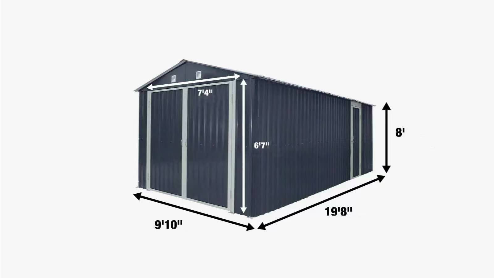 TMG Heavy Series™ 10' x 20' Metal Garage Shed with Double Front Doors and Side Entry Door, 8' Peak Height TMG-MS1020B-specifications-image