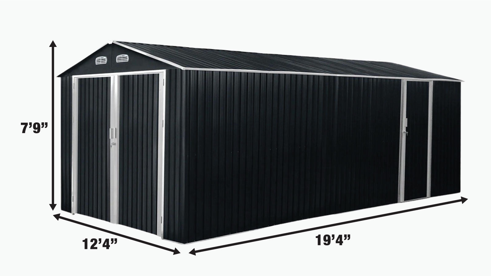 TMG Industrial 13’ x 20’ Metal Garage Shed with Double Front Doors, 7’9” Peak Height, Side Entry Door, 240 Sq-Ft Floor Space, TMG-MS1320A-specifications-image